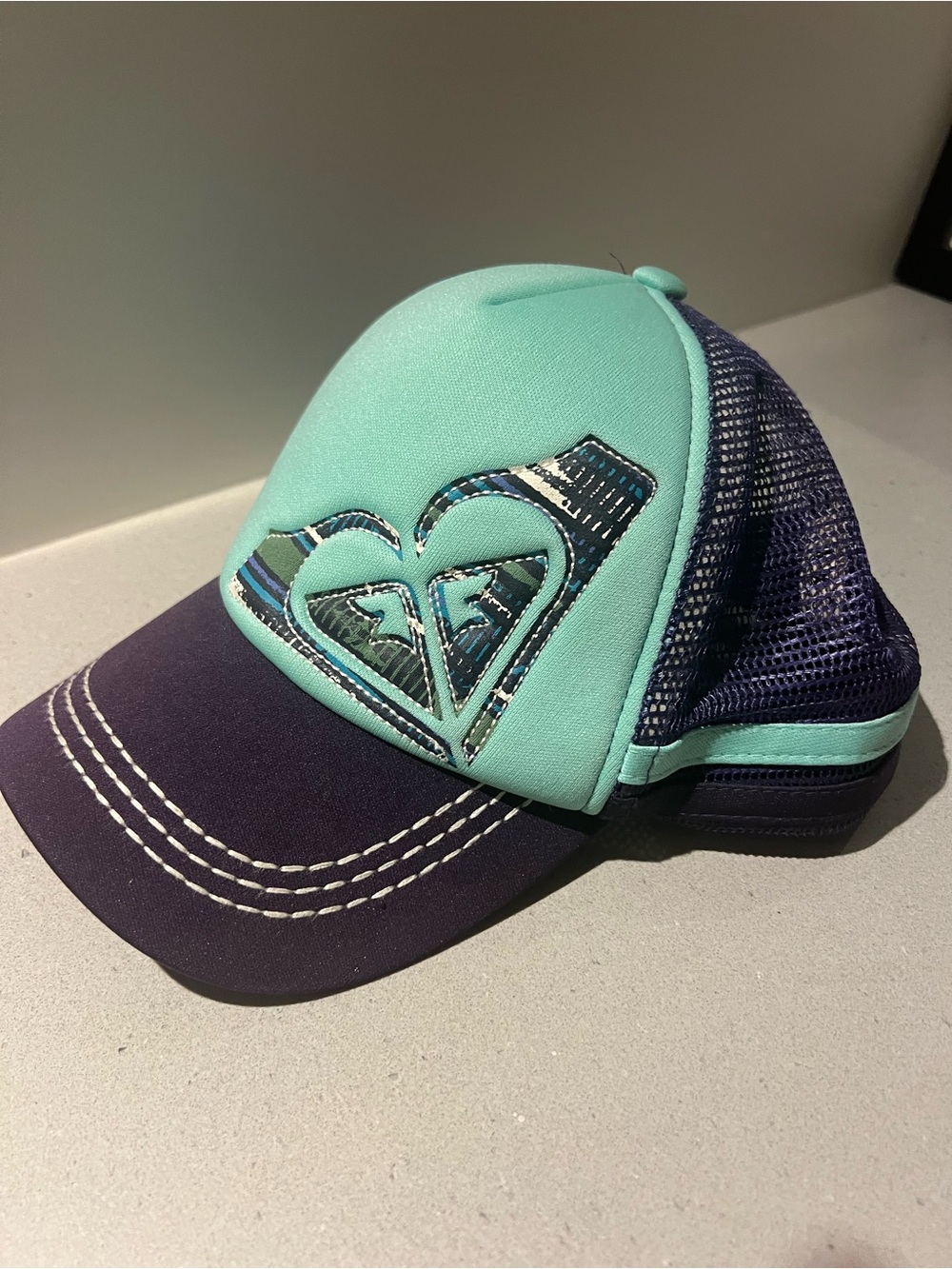 Women’s Aqua and Navy Heart Logo Mesh Trucker Hat